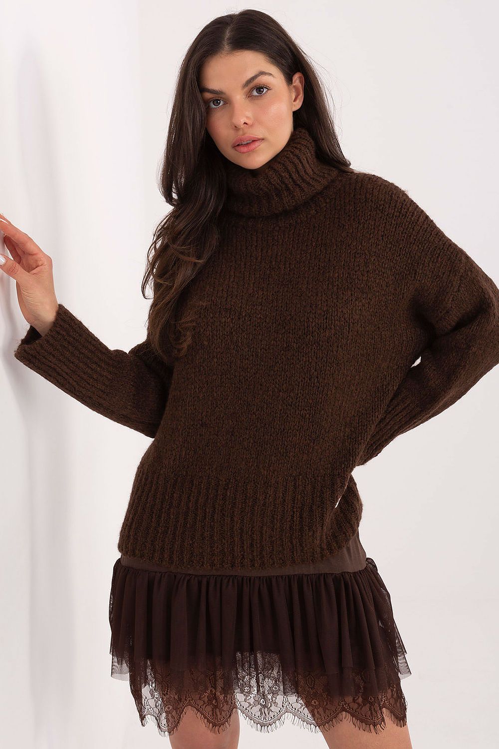 Maglione donna con collo alto in maglia grossa - 223092