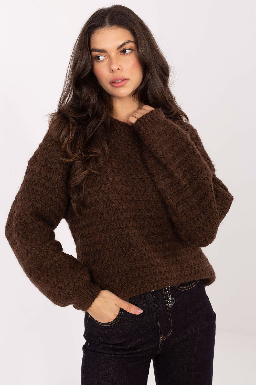 Marrone / Universale Maglione donna in maglia a nido d’ape