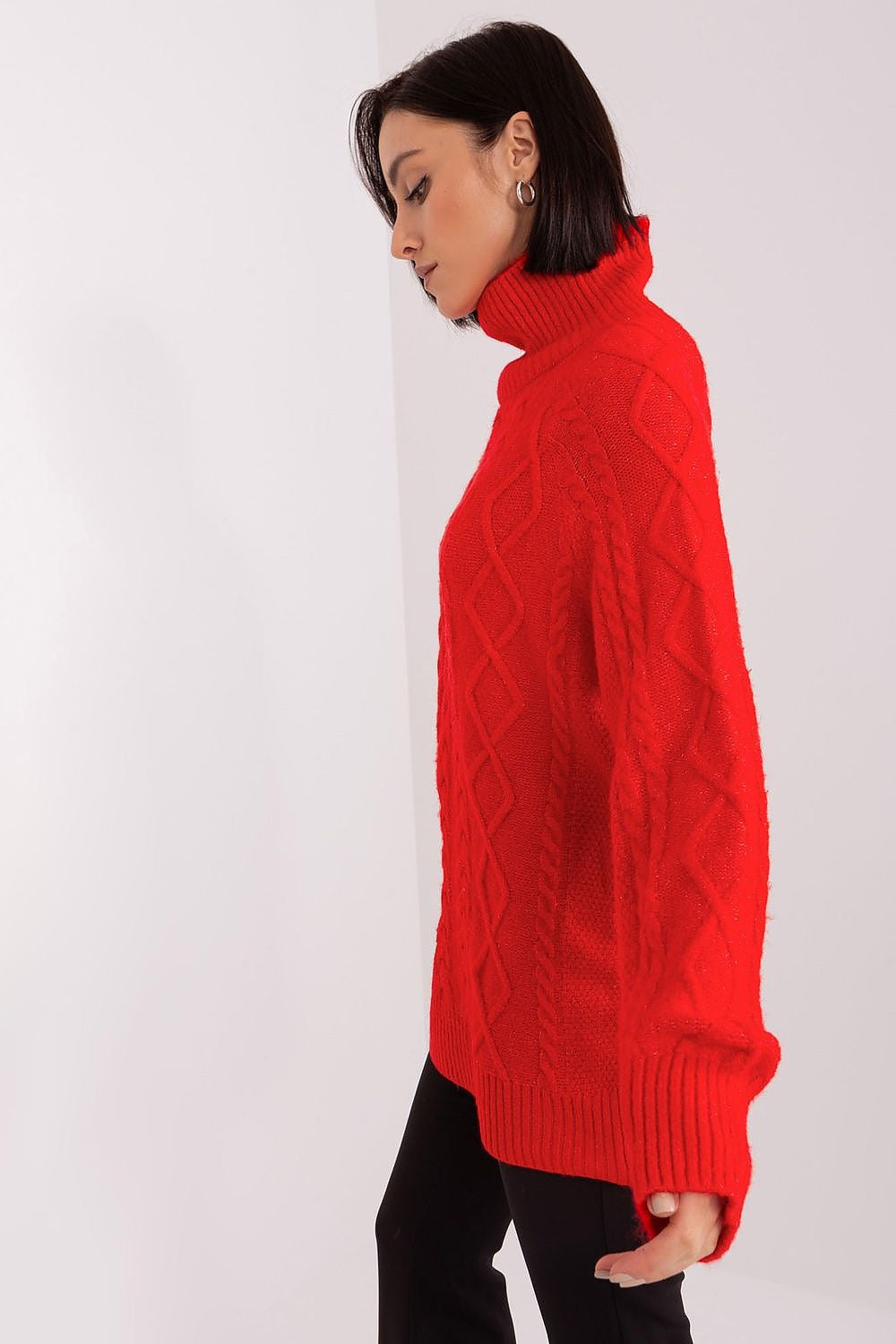 Maglione da donna morbido con motivo plaid trecce - 187742
