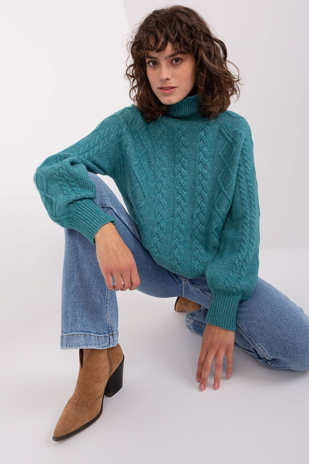Maglione da donna morbido con motivo plaid trecce - 187742