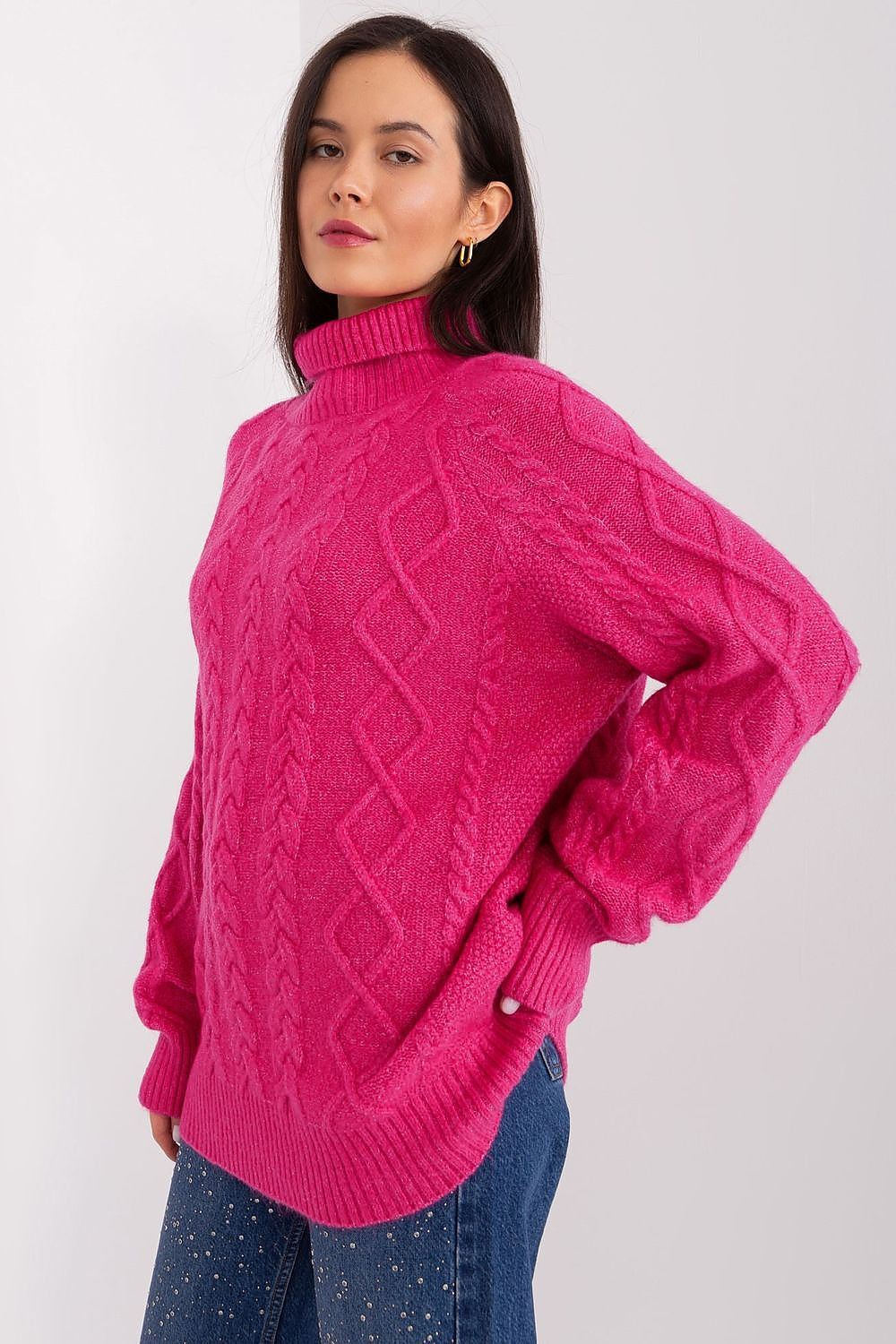Maglione da donna morbido con motivo plaid trecce - 187742
