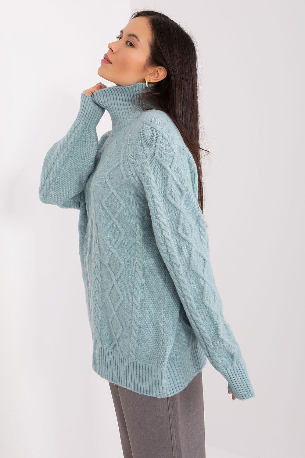 Maglione da donna morbido con motivo plaid trecce - 187742