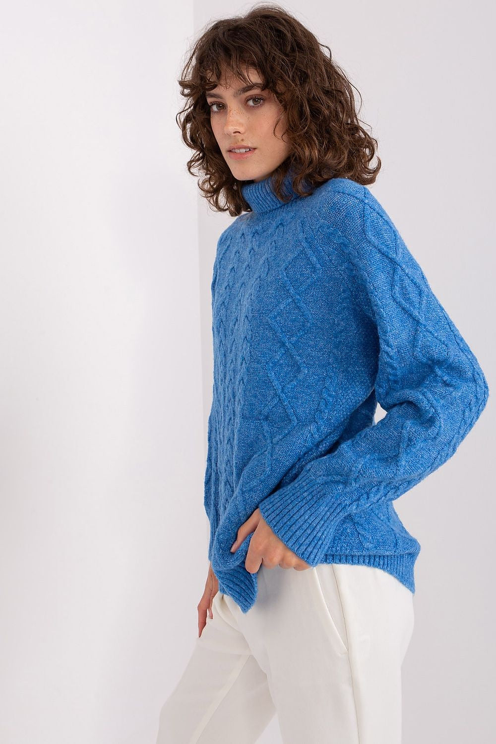 Maglione da donna morbido con motivo plaid trecce - 187742
