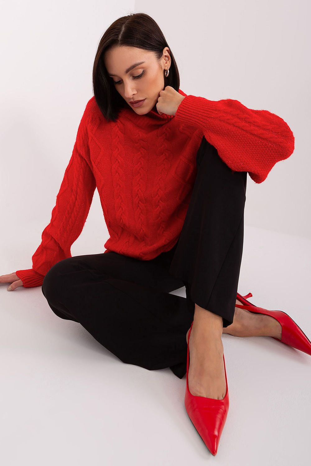 Maglione da donna morbido con motivo plaid trecce - 187742