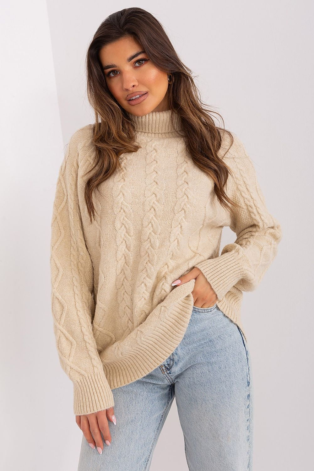 Beige / Universale Maglione da donna morbido con motivo