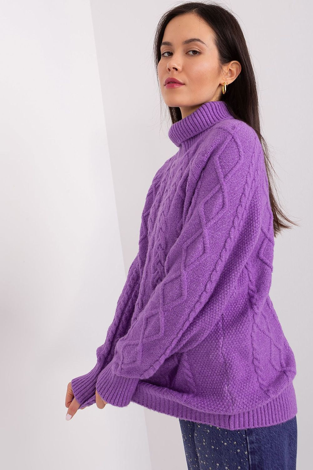 Maglione da donna morbido con motivo plaid trecce - 187742
