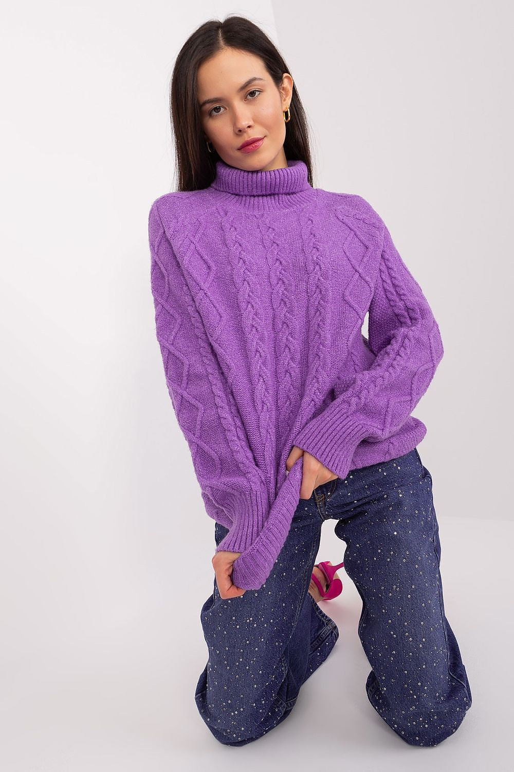 Maglione da donna morbido con motivo plaid trecce - 187742