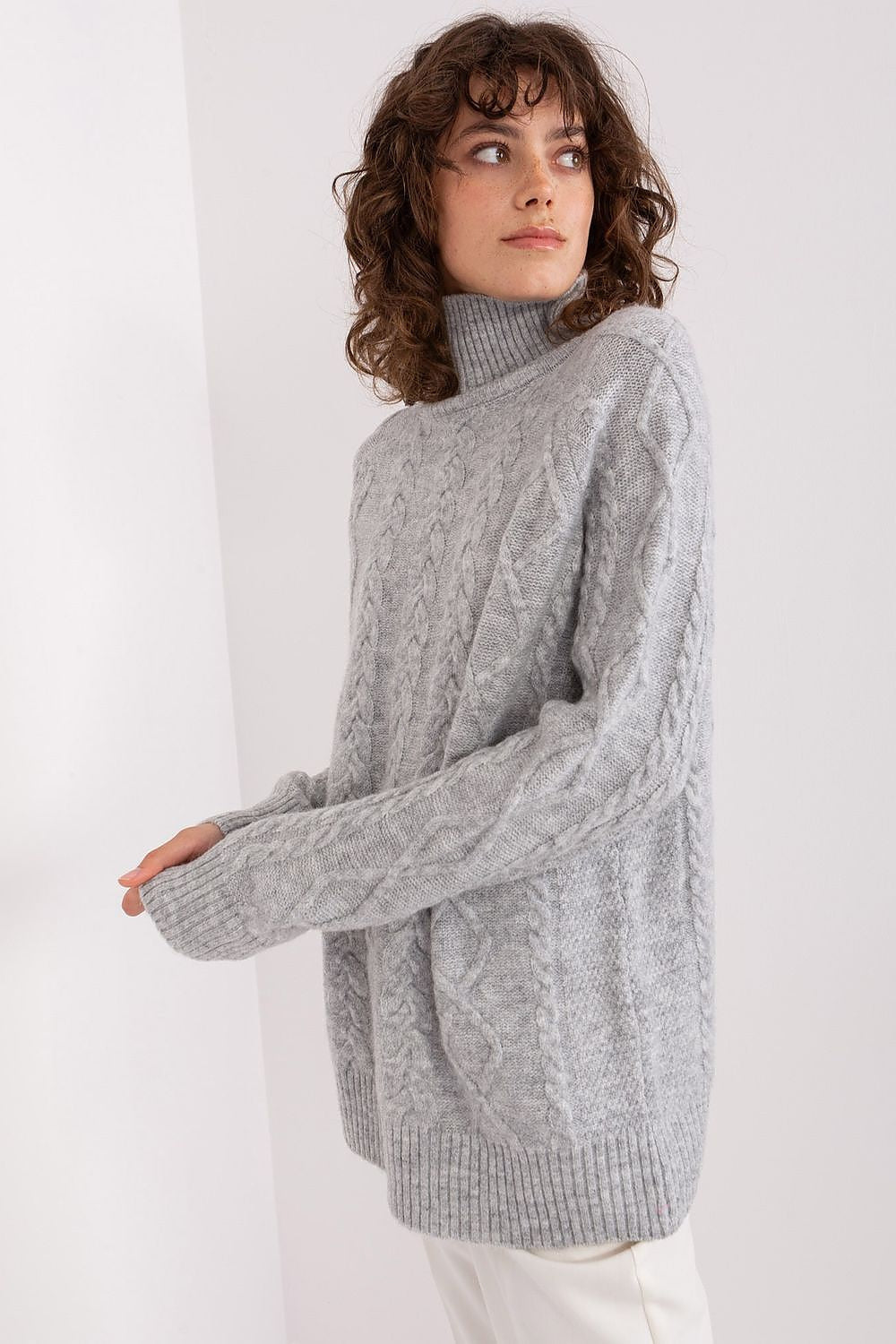 Maglione da donna morbido con motivo plaid trecce - 187742