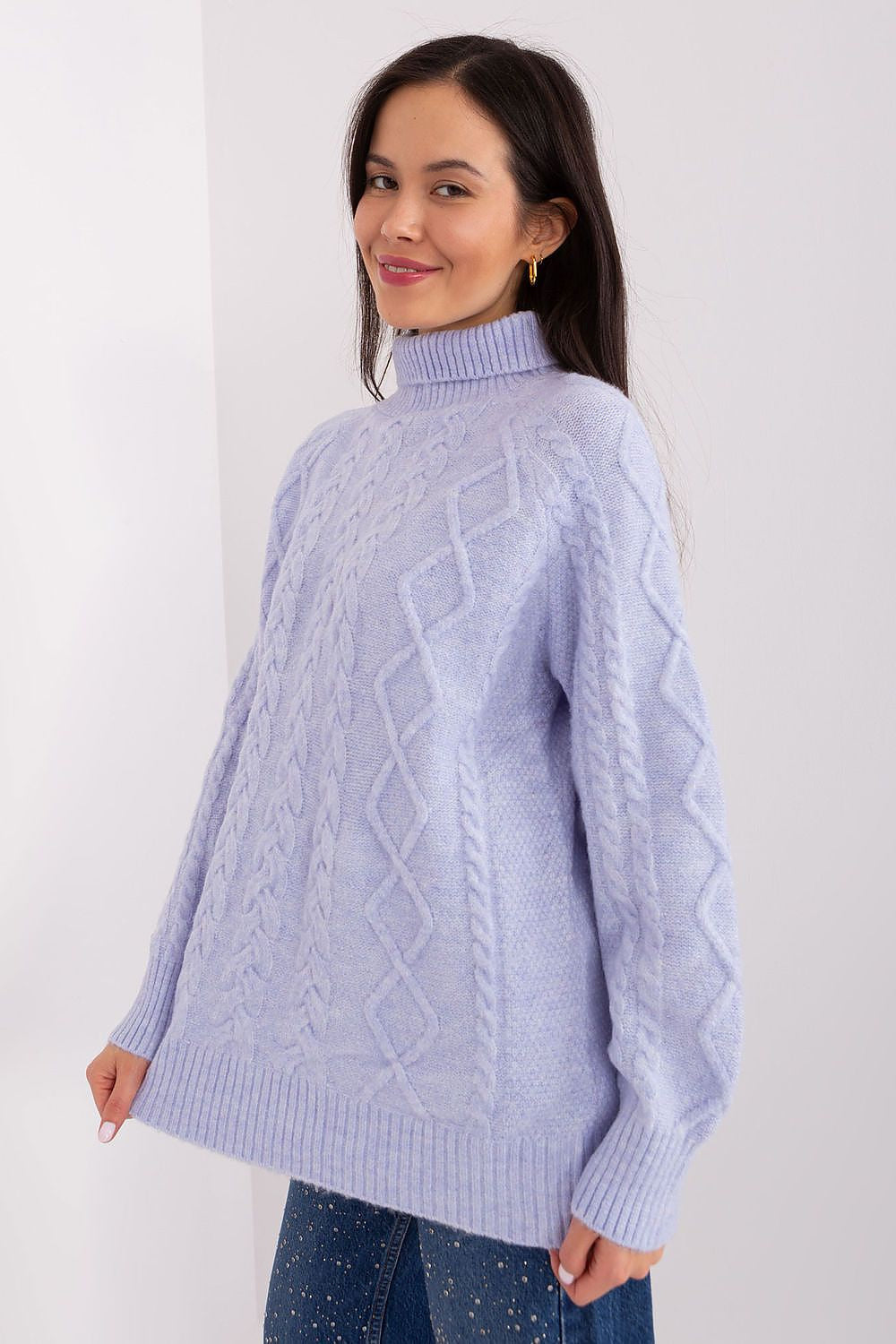 Maglione da donna morbido con motivo plaid trecce - 187742