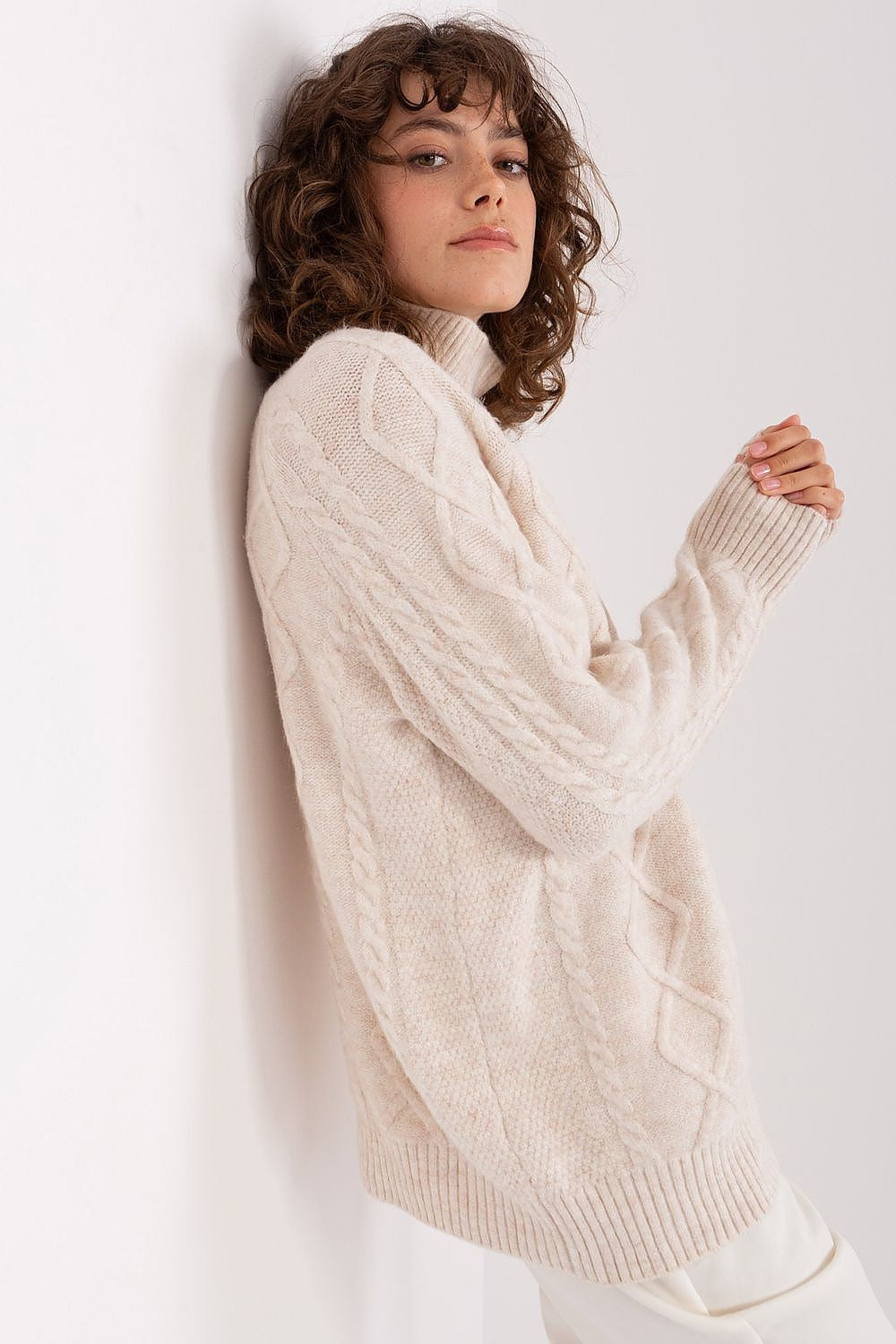 Maglione da donna morbido con motivo plaid trecce - 187742