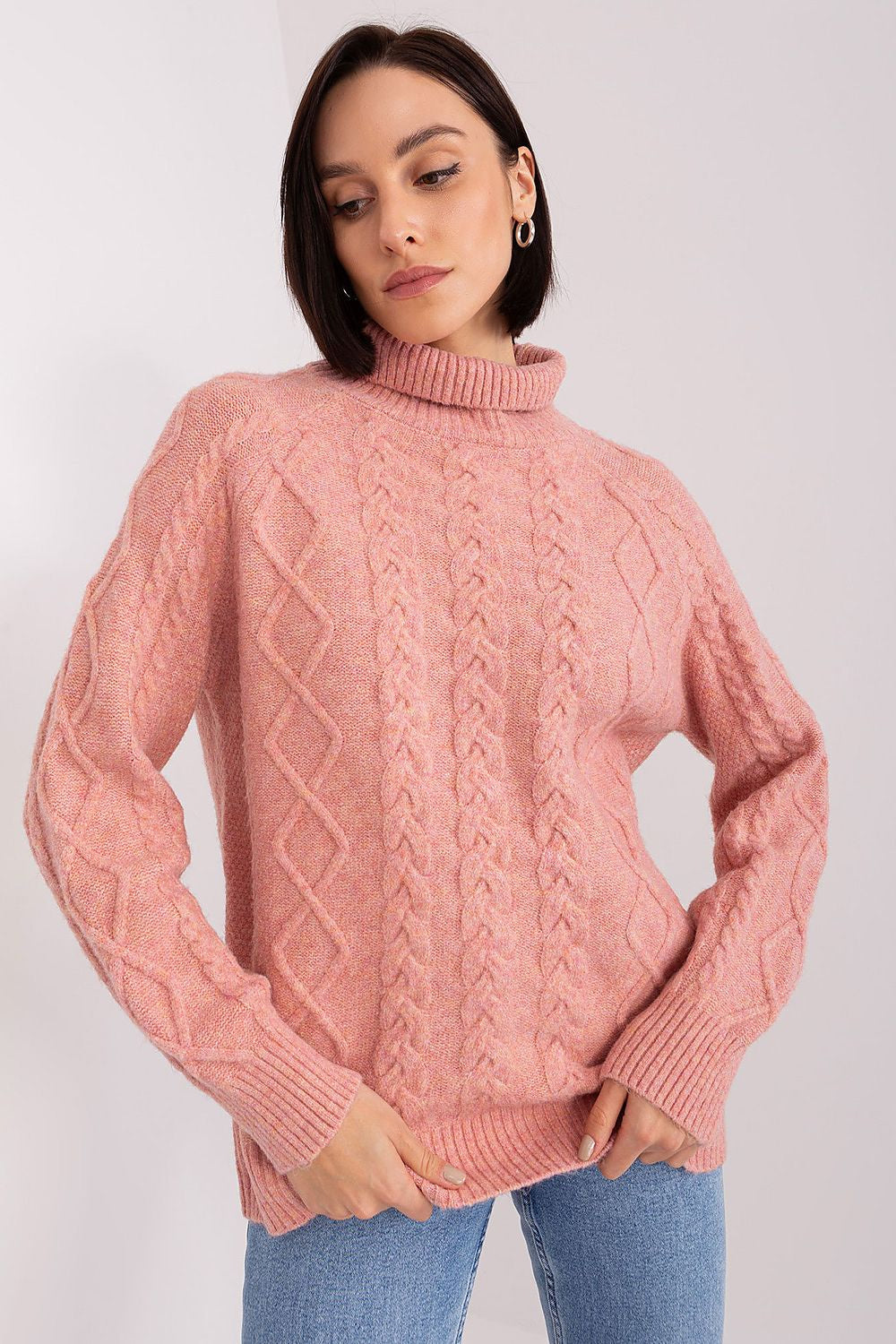 Maglione da donna morbido con motivo plaid trecce - 187742