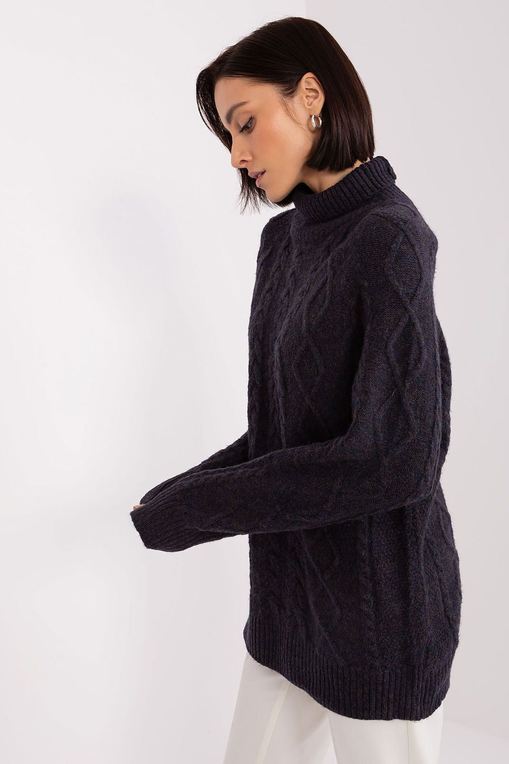 Maglione da donna morbido con motivo plaid trecce - 187742