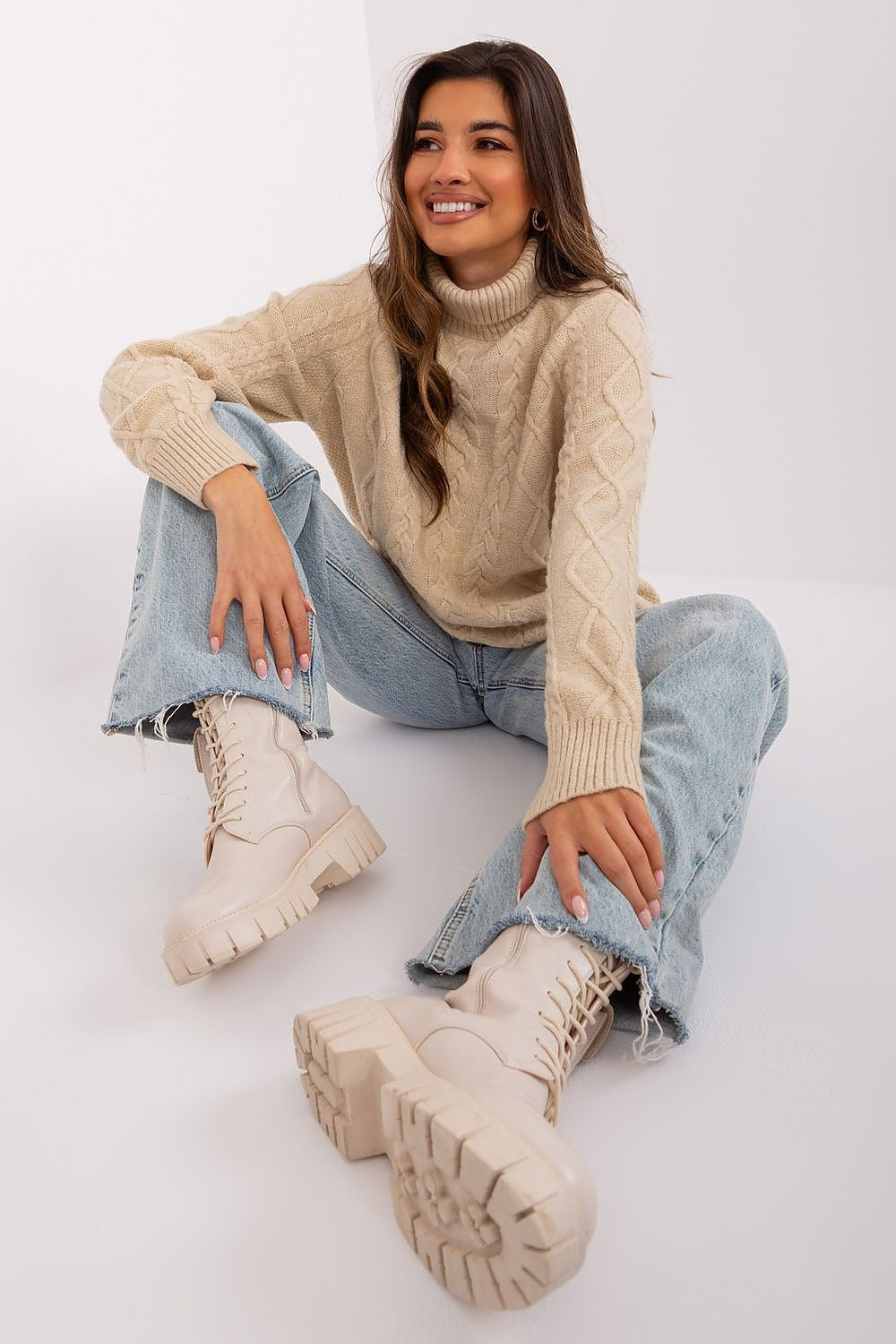 Maglione da donna morbido con motivo plaid trecce - 187742