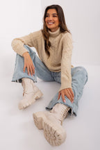 Maglione da donna morbido con motivo plaid trecce - 187742