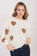 Beige / Universale Maglione da donna con motivo a cuori