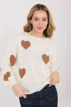 Beige / Universale Maglione da donna con motivo a cuori