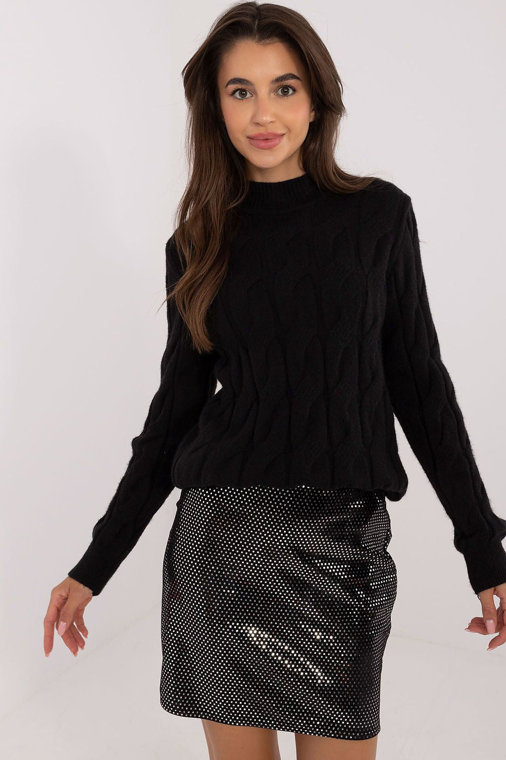 Nero / Universale Maglione da donna con motivo a trecce