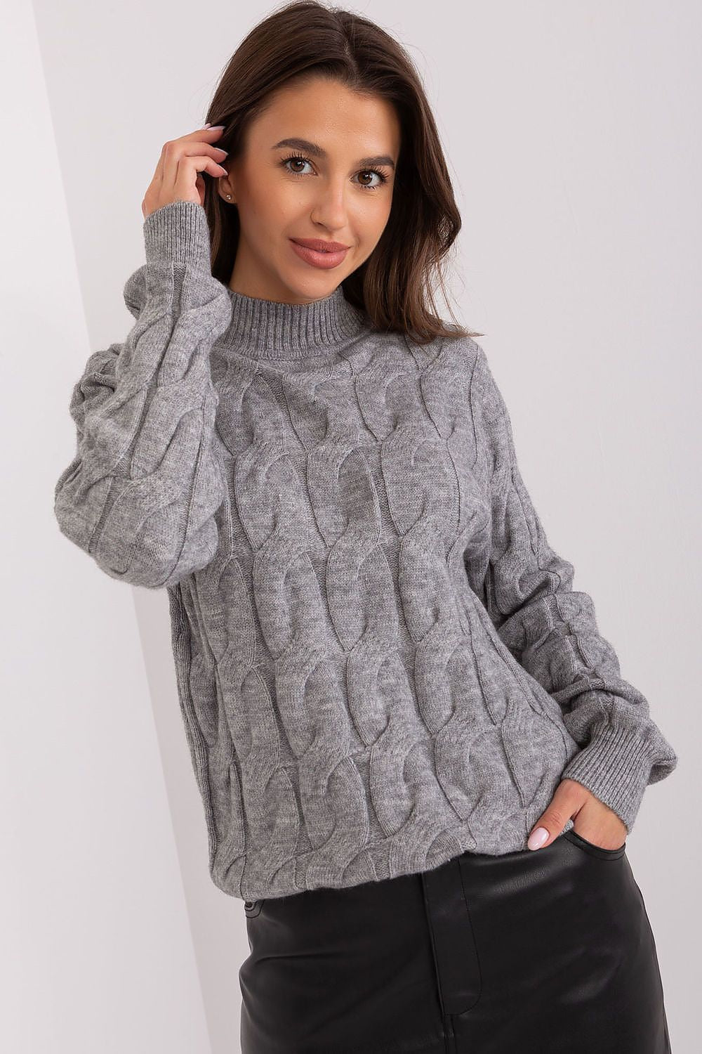 Grigio / Universale Maglione da donna con motivo a trecce