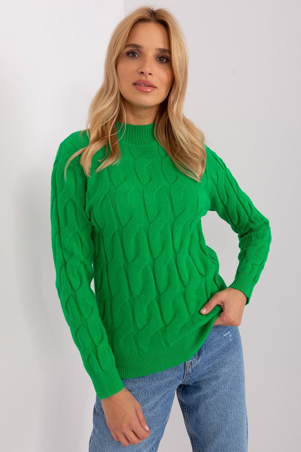 Verde / Universale Maglione da donna con motivo a trecce