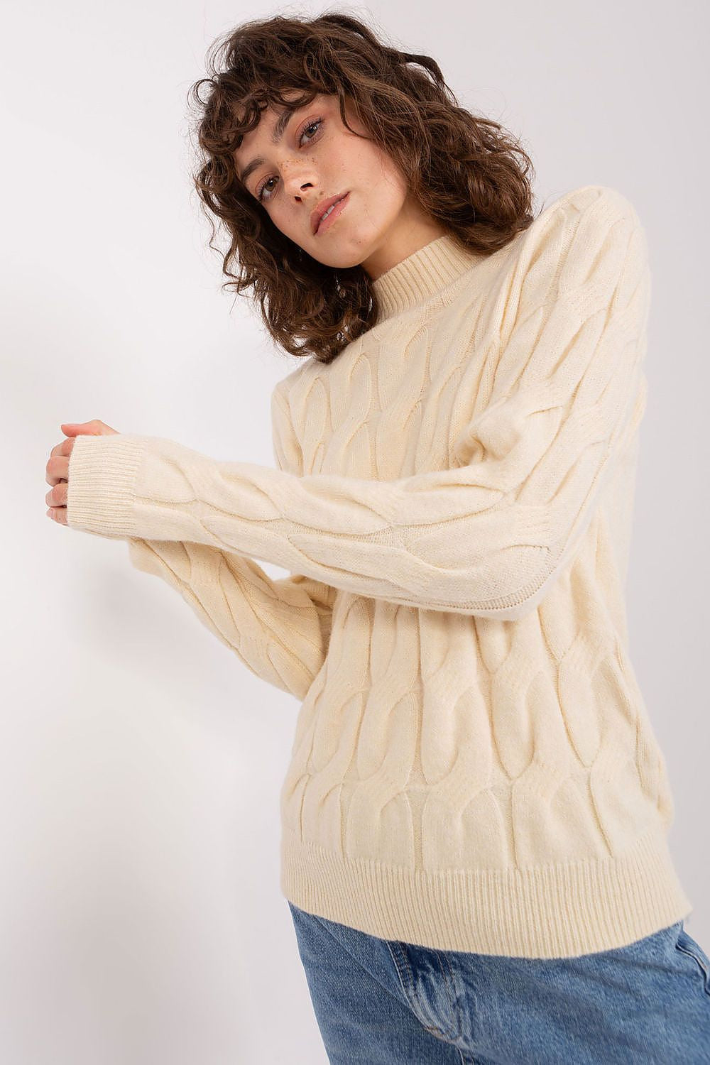 Beige / Universale Maglione da donna con motivo a trecce