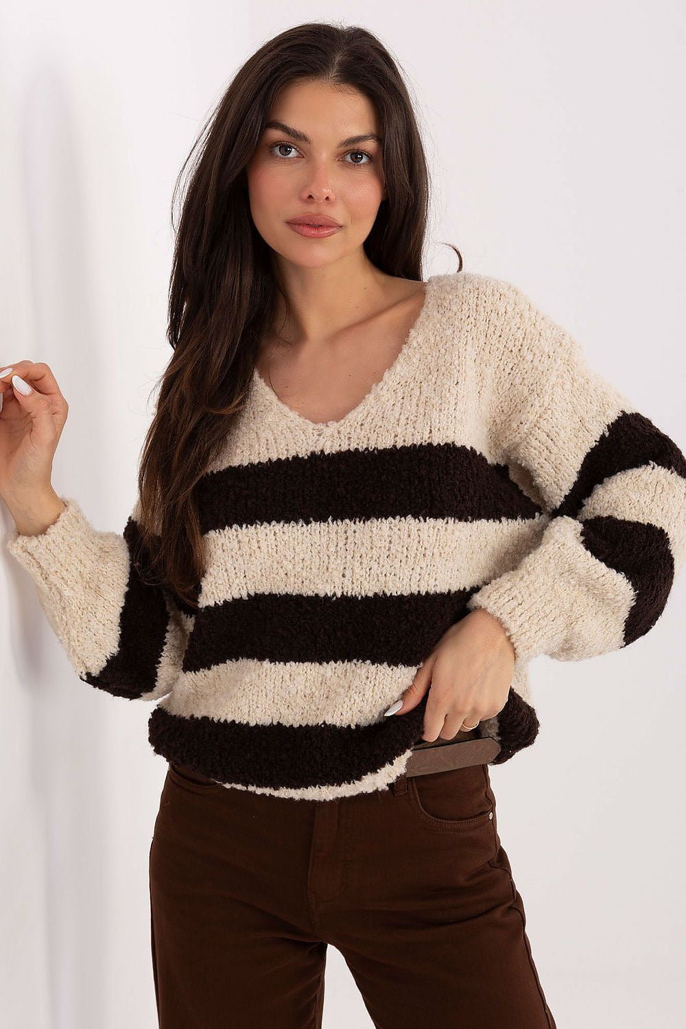 Marrone / Universale Maglione da donna a righe - 219225