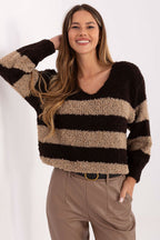 Marrone / Universale Maglione da donna a righe - 219225
