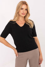 Maglione da donna in viscosa elasticizzata con collo a V