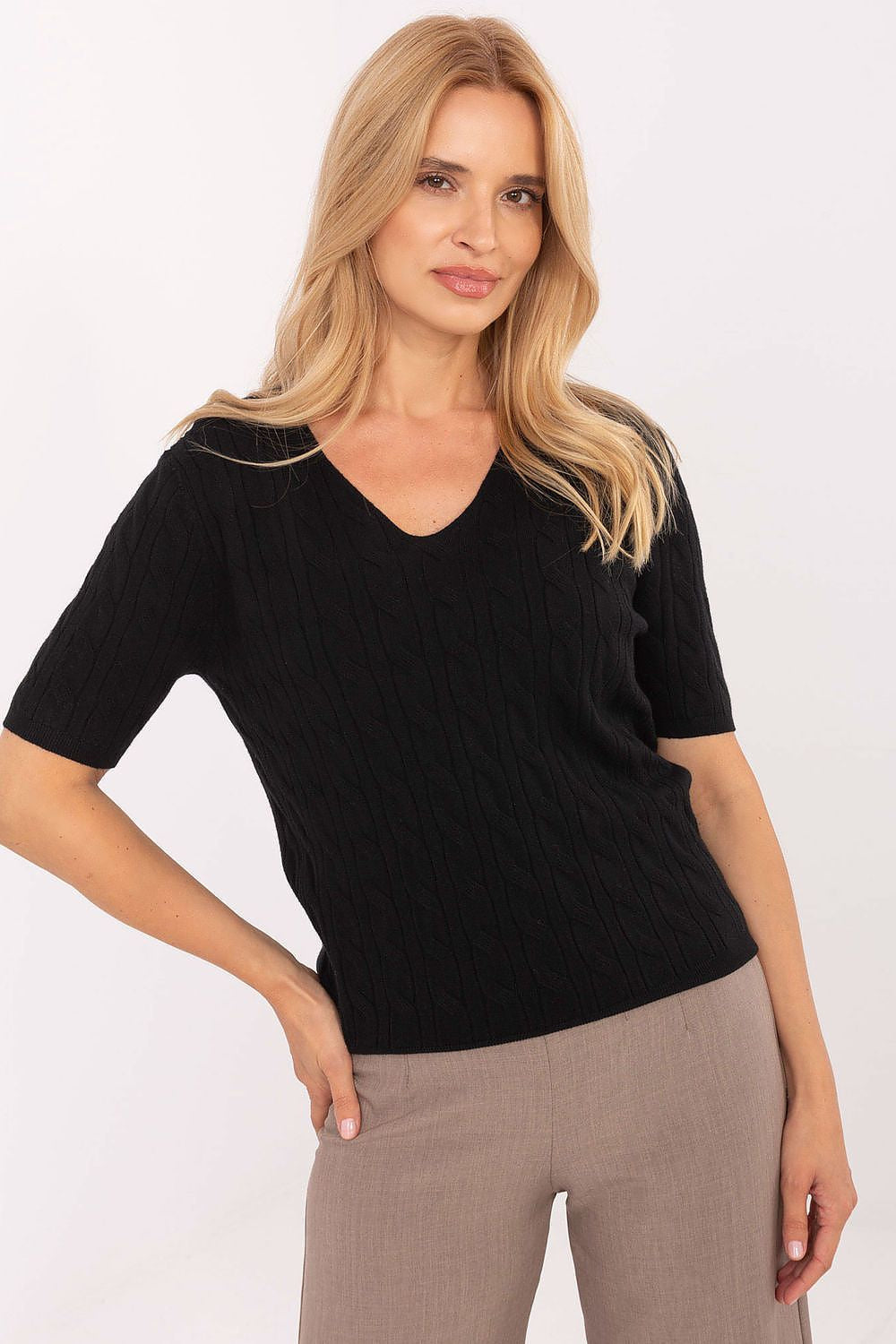 Maglione da donna in viscosa elasticizzata con collo a V