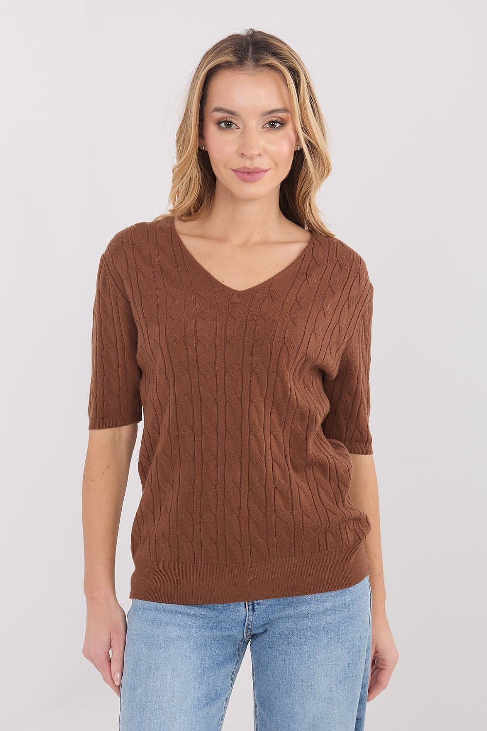Maglione da donna in viscosa elasticizzata con collo a V