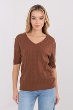 Maglione da donna in viscosa elasticizzata con collo a V