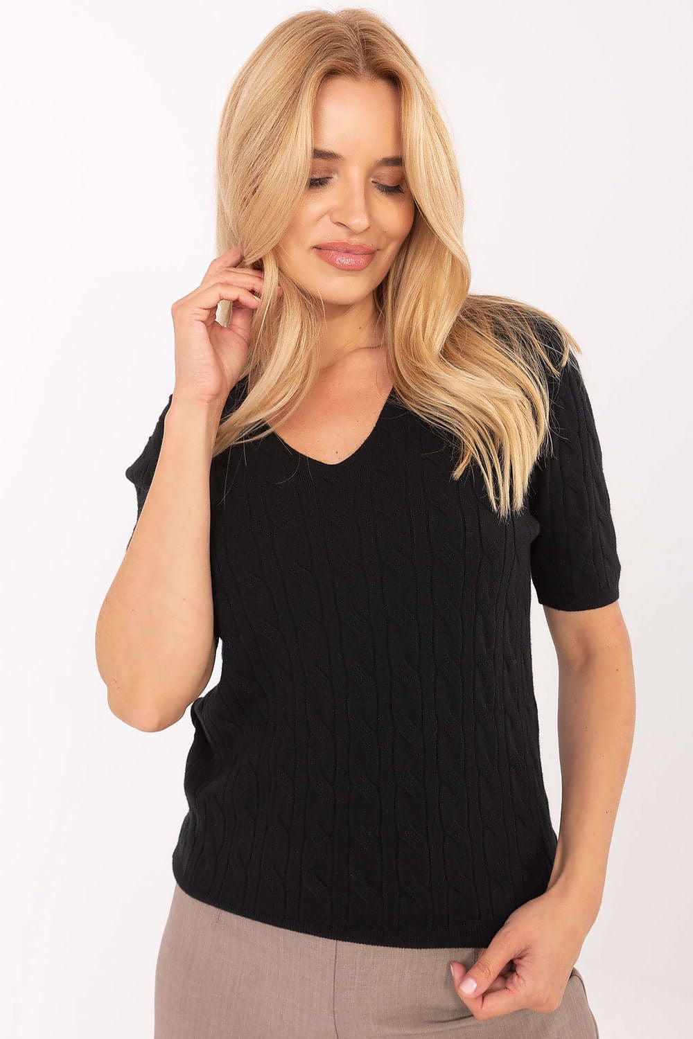Maglione da donna in viscosa elasticizzata con collo a V