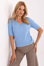 Maglione da donna in viscosa elasticizzata con collo a V