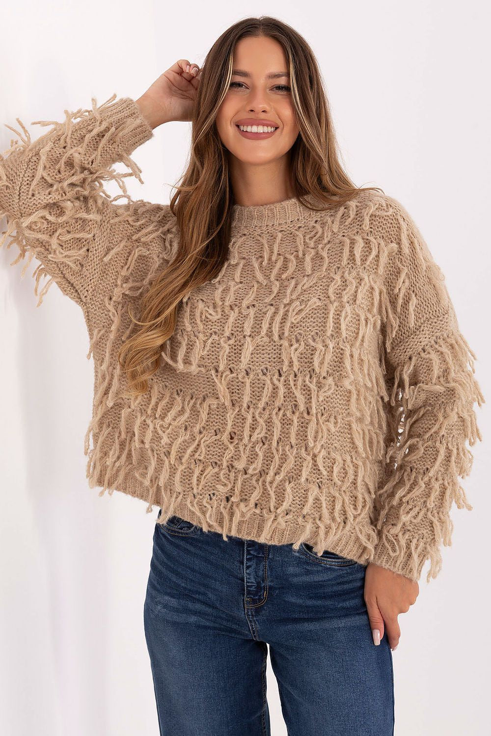 Beige 2 / Universale Maglione con frange - DARIA - 217049
