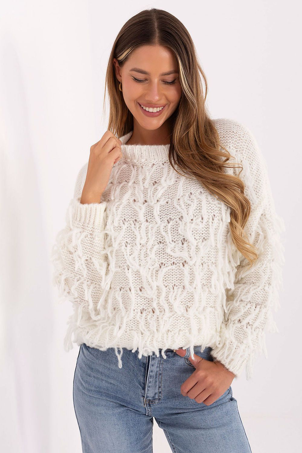 Beige / Universale Maglione con frange - DARIA - 217049