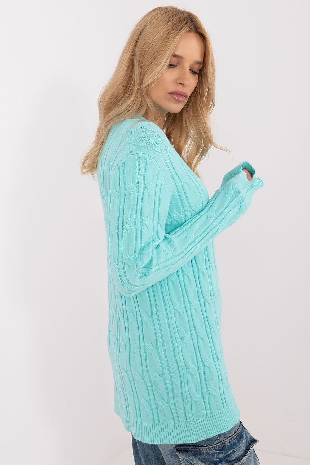 Maglione girocollo in calda viscosa con motivo a trecce
