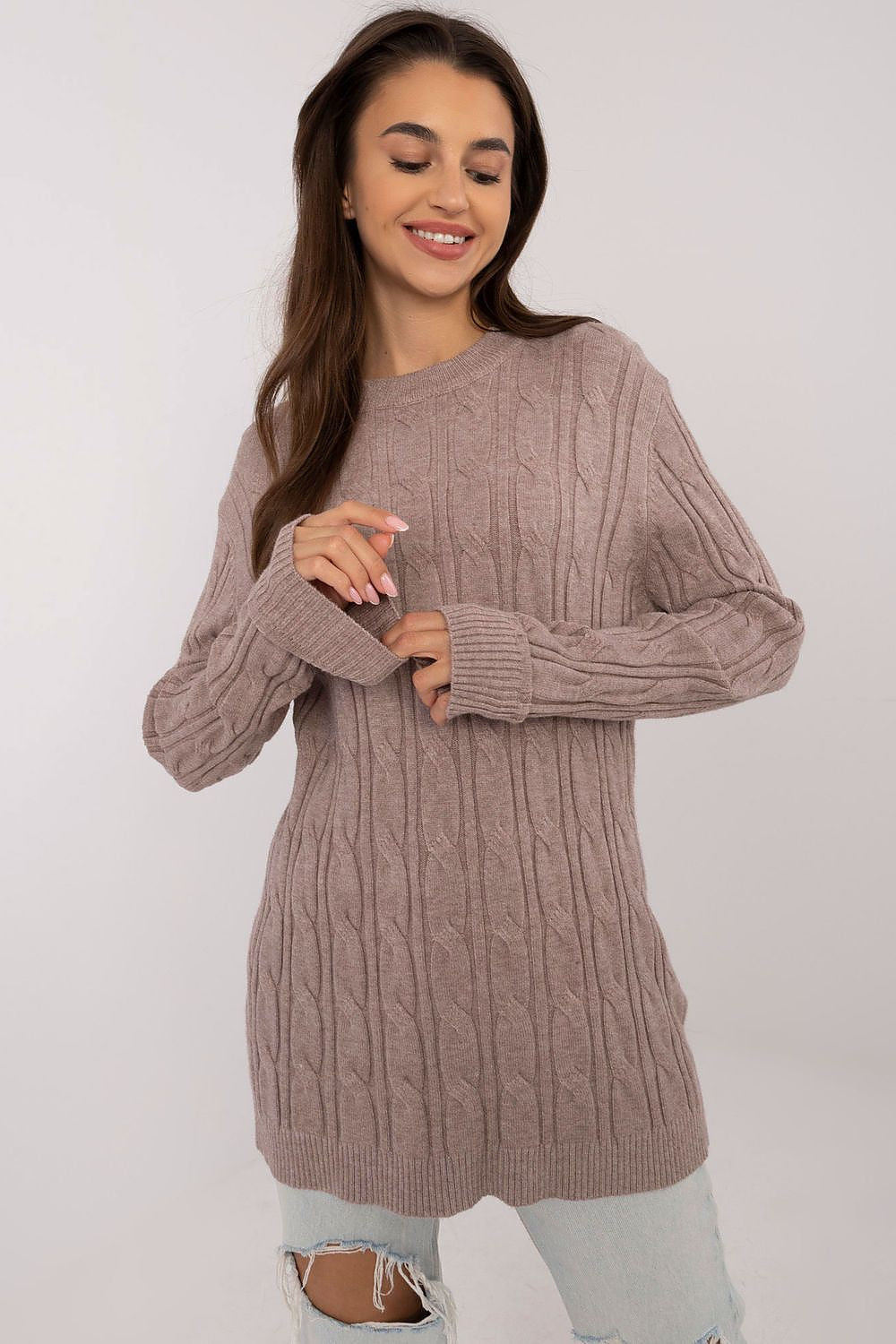 Beige 2 / Universale Maglione girocollo in calda viscosa