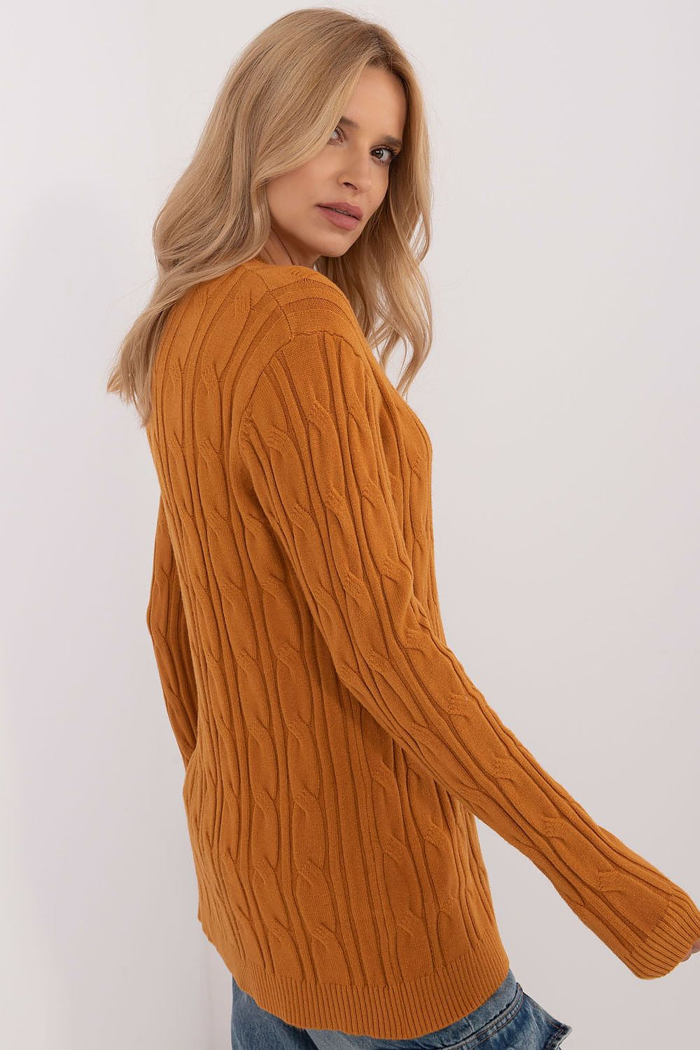 Maglione girocollo in calda viscosa con motivo a trecce