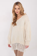 Beige 2 / Universale Maglione lungo con pizzo - 221859