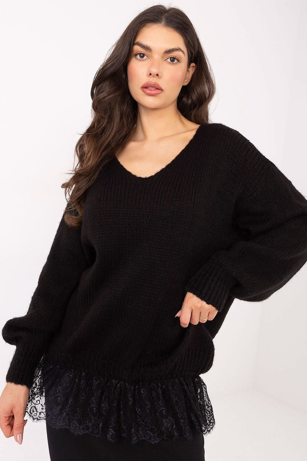 Nero / Universale Maglione lungo con pizzo - 221859