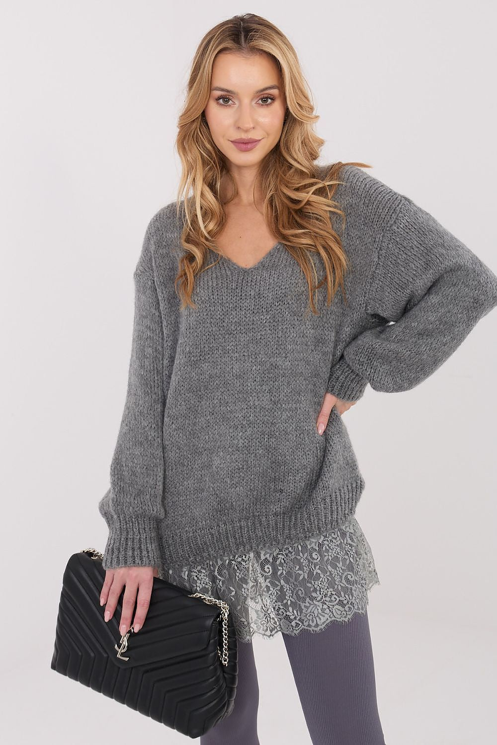 Maglione lungo con pizzo - 221859