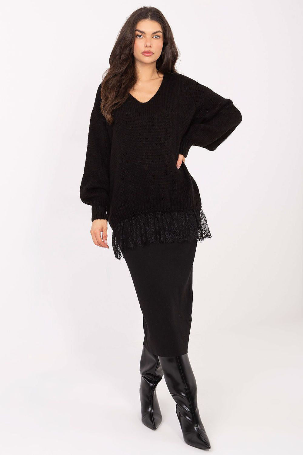 Maglione lungo con pizzo - 221859