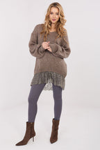 Beige / Universale Maglione lungo con pizzo - 221859