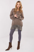 Beige / Universale Maglione lungo con pizzo - 221859