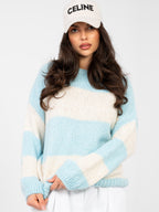 Azzurro / ONE SIZE Maglione Oversize a Righe in Misto Lana