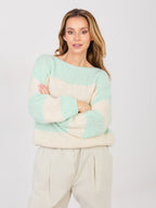 Menta / ONE SIZE Maglione Oversize a Righe in Misto Lana