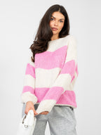 Rosa / ONE SIZE Maglione Oversize a Righe in Misto Lana