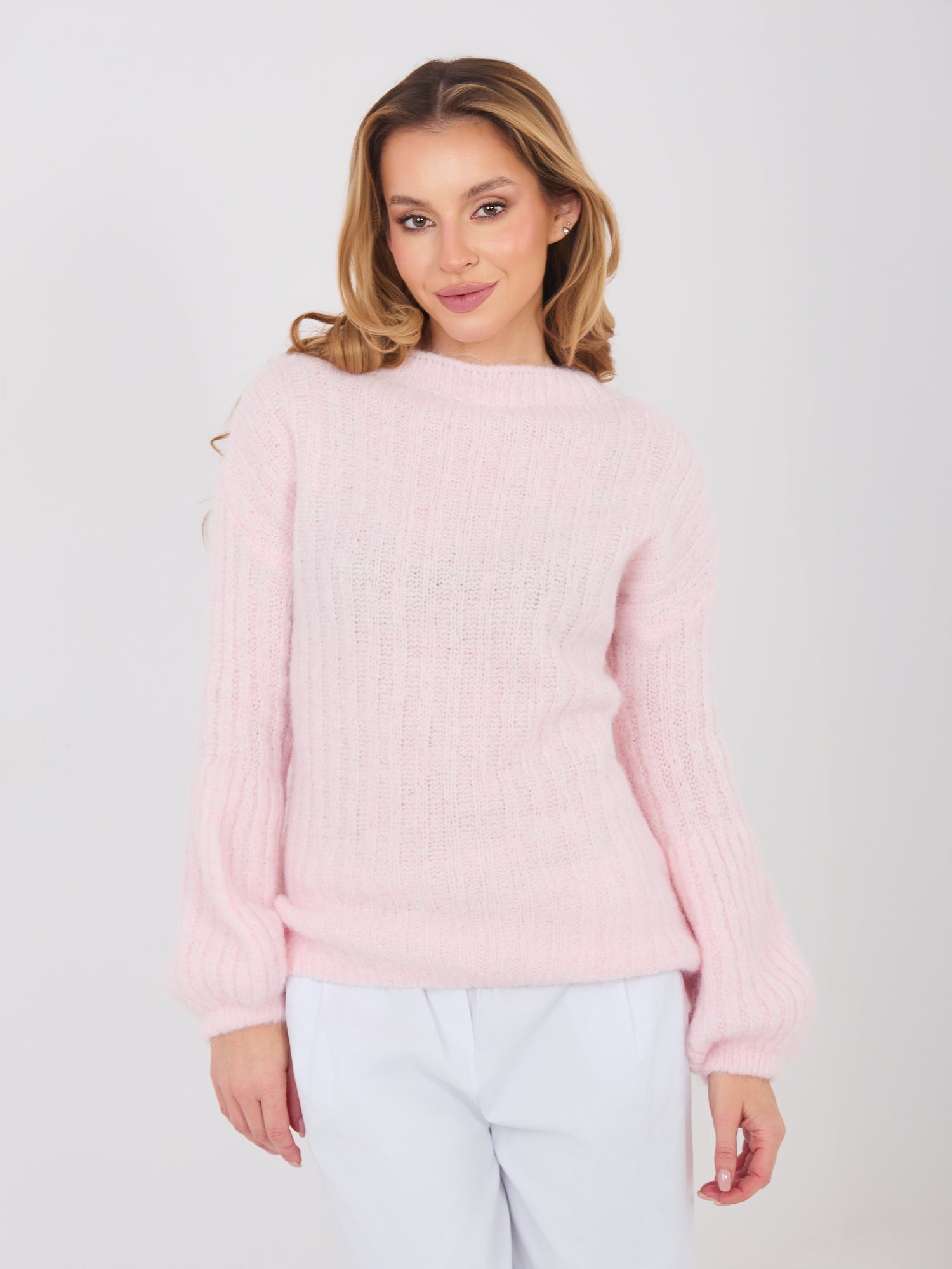 Rosa / ONE SIZE Maglione soffice da donna con maniche