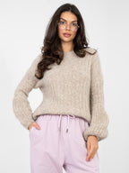 Beige / ONE SIZE Maglione soffice da donna con maniche