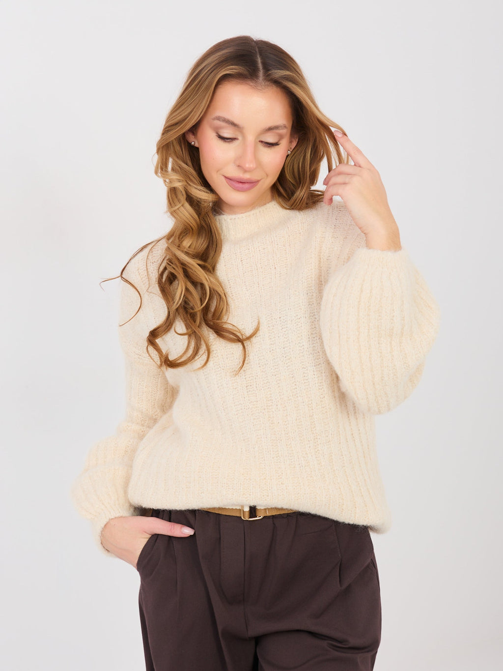 Beige 2 / ONE SIZE Maglione soffice da donna con maniche