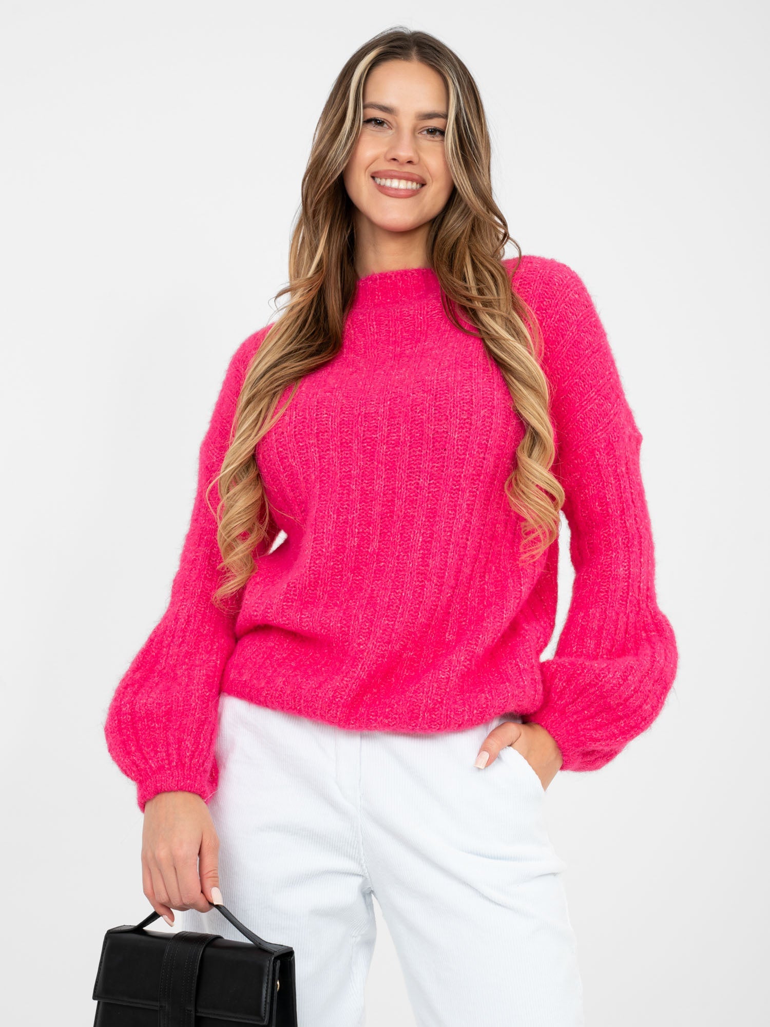 magenta / ONE SIZE Maglione soffice da donna con maniche